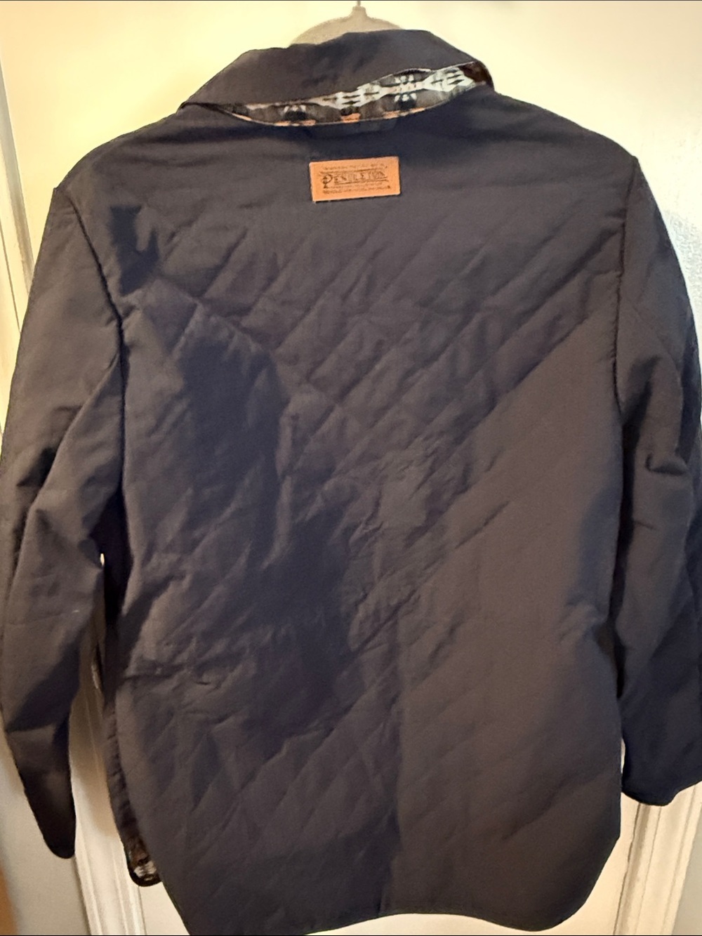 Pendleton Navy Quilted Button-Front Utility Jacket with Patterned Lining - Picture 3 of 7